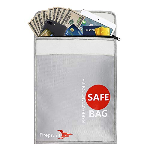 Preisvergleich Produktbild Feuerfeste Dokumententasche, T3MCO Feuerfeste und wasserfeste Geldtasche, schützt Ihre Dokumente, Geld, Schmuck, Reisepass, Wertgegenstände, Velctro und Reißverschluss für besten Schutz, grau
