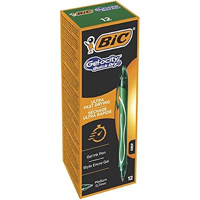 BIC Gel-ocity Quick Dry Stylos-Gel Rétractables Pointe Moyenne (0, 7 mm) - Vert, Boîte de 12