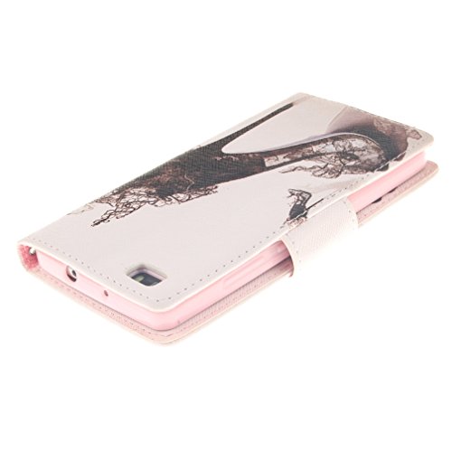 KATUMO Funda y Protector Huawei P8 Lite ALE-L21 Carcasa de Cuero Flip Cover Case para Huawei P8 Lite Fundas Tapa Carcasa Cuero- 2Tac  n alto