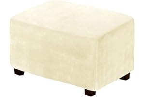 XGANGM Velvet Ottoman Covers Rectangle XL Large Stretch Ottoman Slipcover Extra Large/Small/Medium Footstool Slipcover Pouffe Cover Furniture Protector for Sofa Storage,beige,M