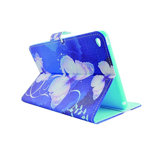 ipad mini 4 Lederhülle – Felfy Slim Full Body Rose Butterfly Muster PU Case Etui Schutz Hülle für ipad mini 4 + 1x Lila Blume Anti Stöpsel + 1x Blau Stylus - 3