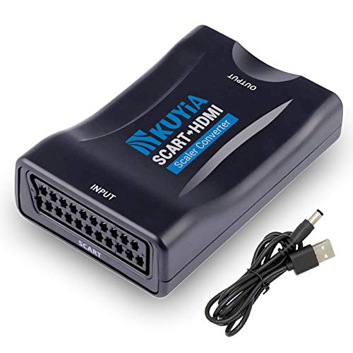 KUYIA Péritel vers HDMI Adaptateur, Audio Vidéo Upscaler SCART HDMI Convertisseur, PAL/NTSC Prise en Charge de Vidéo 1080P 720P avec Commutateur de Résolution pour Projecteur Moniteur HD TV DVD STB