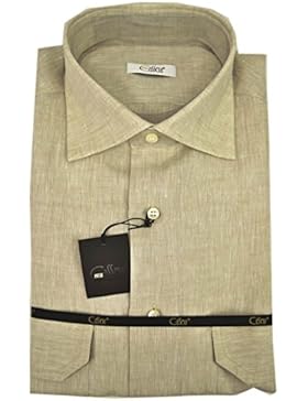 Camicia Uomo Puro Lino Beige collo Francese 2 Taschini