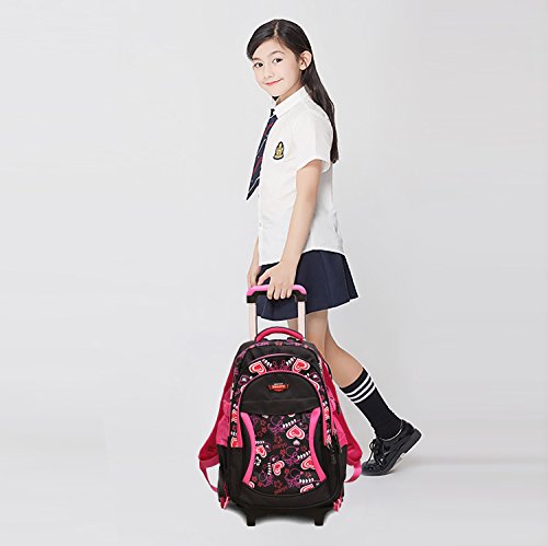 Tmibay Roulant Sac à dos Des gamins Sac à dos 3 roues Trolley Schoolbag Sac à dos pour filles
