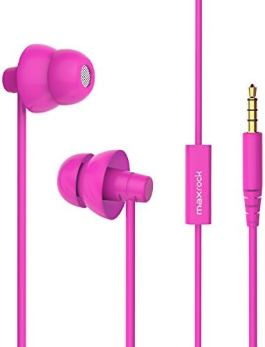 In-ear Headphones, Maxrock Comfortable Unique Soft Silicone Earbuds, Noise Isolation Steoreo Earphones, 3.5mm Jack Good for Side Sleepers (Pink)