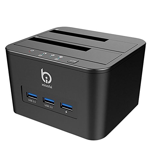 Techkoo Dual Bay Festplatten Dockingstationen, Festplatten Docking Station mit 3Ports USB 3.0 Hub, mit Netzteil Adapter, SATA 2,5/ 3,5Zoll HDD SSD SATA Festplatten