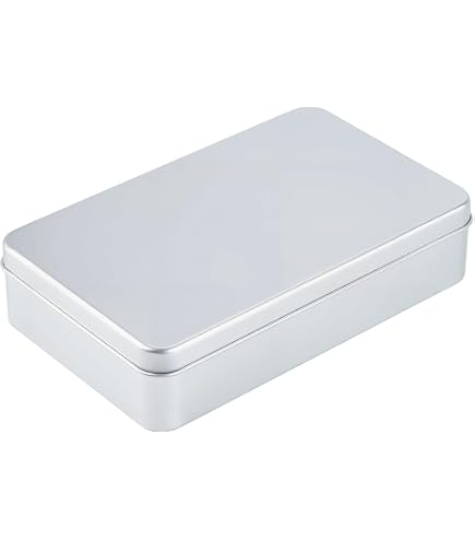 TRIOSK Blechdose mit Deckel, Metall Dose 15,5 x 11,5 x 1,0 cm groß, eckig, leer, Silber, rechteckige Aufbewahrungsbox DIN A6, Vorratsdose für Allerlei Küche, Haushalt & Wohnen