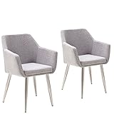 armlehnstuhl leder grau Bezug: 100 % Polyester (PE) homica 2er Set Esszimmerstuhl mit Armlehnen Sessel Armlehnstuhl Polsterstuhl Stoff Grau Metallfüße in Edelstahloptik Designersessel
