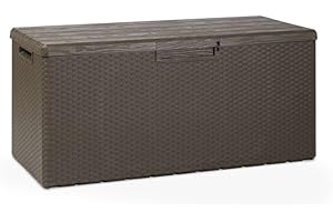 Toomax baule multibox portofino da esterni con seduta, 340 litri, effetto legno, colore marrone, dimensioni cm 123,7x54,5x56,2h.