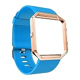 Altsommer für Fitbit Blaze Einfarbig Silikon Uhrenarmband mit Rosegold Uhr Rahmen Sportarmband Armband Silikon Replacement Ersatzarmband für Damen Herren Schwarz Weiß 135-215mm (Blau)
