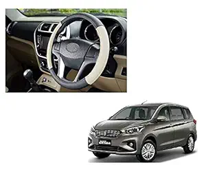 Carazy - Black and Beige Leather Auto Car Steering Wheel Cover Compatible with Ertiga 2019