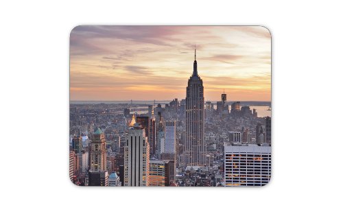 Mauspad / Mouse Pad aus Textil mit Rückseite aus Kautschuk rutschfest für alle Maustypen Motiv: New York Empire State und Wolkenkratzer im Abendlicht [ 07 ]