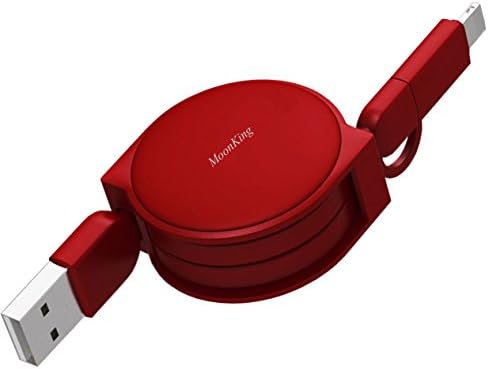 1m/3ft Retractable Charging Cable,2 in 1 Lighting Micro USB Sync &amp; Charge Compact Cable,High Speed Data Transmission &amp; Charging for iPhone 6/s/Plus,7,8 Plus , Samsung &amp; More Android Phones (Red)