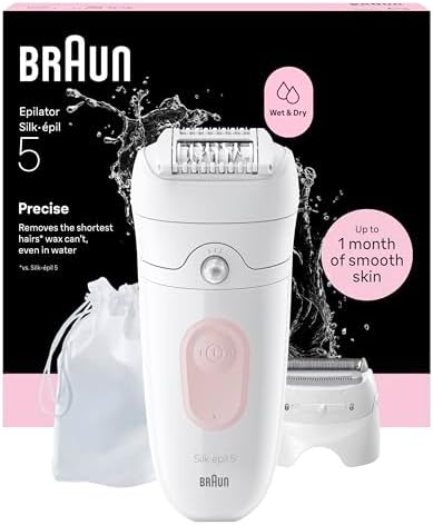 Braun Silk Epil 5 Epilatore Elettrico Donna, Rasoio Elettrico Donna, Wet&Dry, Rimozione Facile Peli, Pelle Liscia, Include Testina Radente E Cappuccio Regolatore, 5-030,Rosa Flamingo