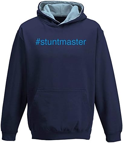 davesdisco Hashtag Stunt Master, Two-Tone Hoody, Eat Sleep Scoot, Air Stunt Scooter, Skateboard, Skater, Funny, Childrens Kids Boys Girls Hoodie, Navy Blue - Sky Blue, 3-4