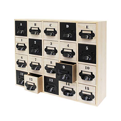 THE HOME DECO FACTORY HD4686 Rangement 20 Tiroirs, Bois, Beige-Noir, 44 x 11 x 35,5 cm