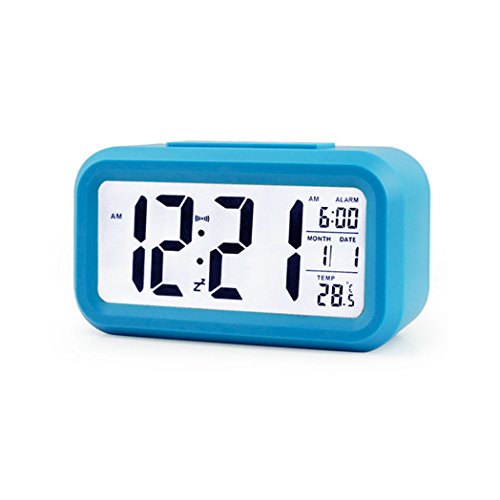 juyuan EU Digital de noche Sensor Despertador LED Botón Snooze Repetición botón de iluminación de Alarm Clock - Despertador de viaje Luz habilitados Sensor de fondo azul