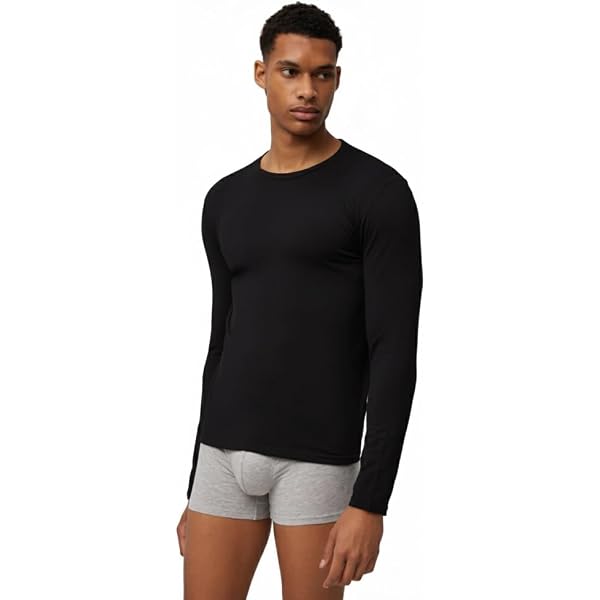 Camiseta Interior Manga Larga Ysabel Mora Para Hombre - Cuello Pico, 95% Algodón 5% Elastano, Talla S, Color Negro, Máxima Comodidad