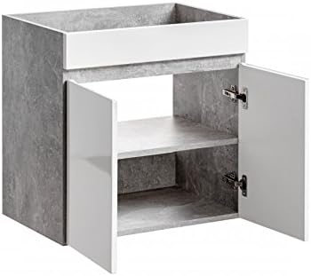 Wash Basin Cabinet 'Gregory W' Bathroom Furniture White Concrete, 60cm mit Türen ohne Wb.