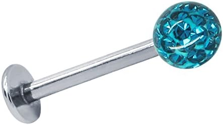 Soul-Cats® Piercing Labret Tragus Monroe Lip Ear Surgical Steel rod crystal rhinestones, color: turquoise; length: 6 mm; Ball size: 3mm