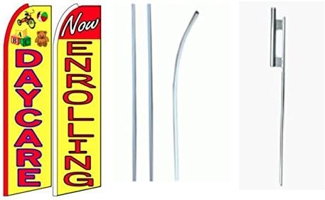 DayCare/ Now Enrolling King Size Swooper Flag Sign with Pole and Full Assembly by Business Needs