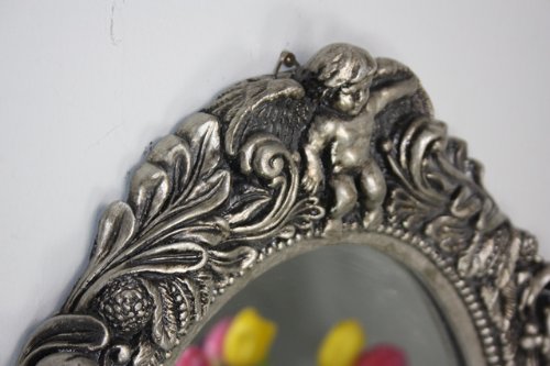 Spiegel barock Silber Wandspiegel oval mit Engel Badspiegel - 2