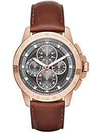 Michael Kors Ryker - Reloj análogico de cuarzo con correa de cuero para hombre, color marrón/gris