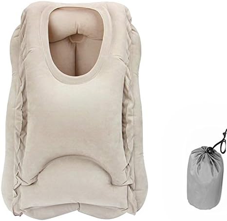 Inflatable Travel Pillows,Uzexon Portable Large Air Neck Pillow with Soft PVC Flocking,Full Body and Head Support For Car Plane Office Classroom (Grey)