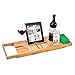 Produktbild JIANGJIE Badewanne Caddy Tablett Bambus Luxus Einstellbare Wasserdichte Dusche Lesegestell, Tablet-Halter, Handy-Tray und Weinglashalter