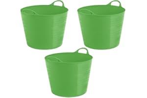 M1SS Set of 3-26 Litre Lime Green Robust Versatile Multipurpose Medium/Large/Extra Large Flexi Tub Garden Home Flexible Plastic Storage Container Bucket Tub Trugs Flex Tub (26 Litre)