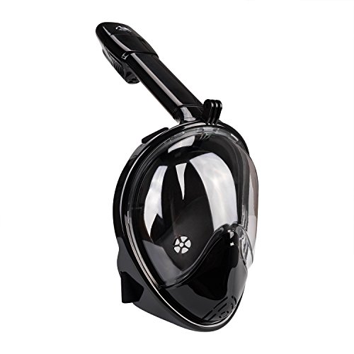 Elite o & S Snorkel máscara cara completa Snorkel EASYBREATH 180 ° panorámicas máscara de buceo con antiniebla anti-leak Snorkeling redondo diseño de lente para adultos y niños, color negro, tamaño L/XL