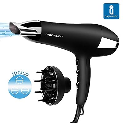 Aigostar Monique 32HIE Sèche-cheveux professionnel ionique avec diffuseur et accessoires Noir 2400 W Design exclusif Aigostar