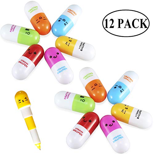 Ouinne 12 Unidades Píldora Form Bolígrafos Retráctiles Forma de Pastillas Capsulas Telescópica