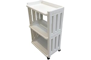 GETYESEN Storage Trolley Slide Out Rolling Cart Utility Slim Organiser Shelf on Wheels 3 Tier Narrow Places Mobile Shelving Unit Tower Rack for Bathroom Laundry Room Office Living Room Bedroom Kitchen, White