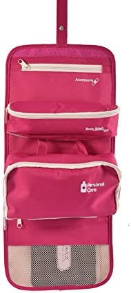 Folding Unisex Travel Toilet Toiletries Makeup Wash Bags Luxury Storage Organizer (Rose Red)
