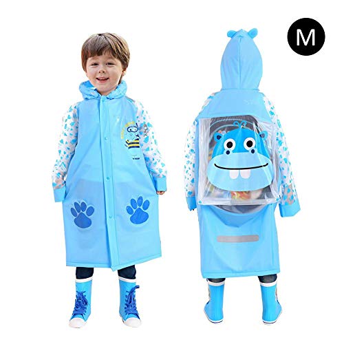 Preisvergleich Produktbild PVC Kinder Rucksack Regenmantel, Kinder umweltfreundlich Regenmantel Aufblasbare Kappe Krempe mit Tasche Halter Modische Weiseponcho