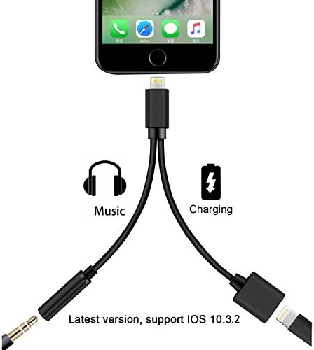 Adapter for iPhone 7, Going Lightning to 3.5 mm aux Adapter headphone Jack for iPhone 8, 2 in 1 Lightning adapter for iPhone, Support IOS 11 (Black)