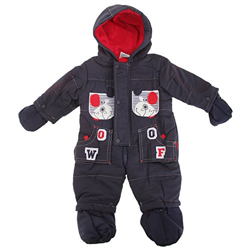 Baby Boys Baseball Dog Shell Hooded Winter Snowsuit/Romper With Mittens And Feet (0-3 Months) (Navy)