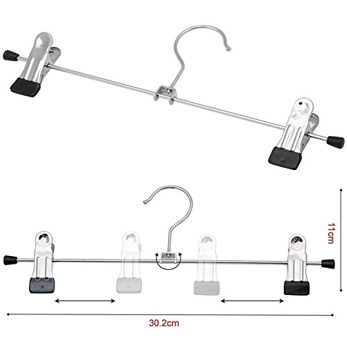 Kleiderbügel Hosenbügel aus Metall für Kleiderschrank rutschfest, mit verschiebbaren Clips, verchromt Silber (10 Stück) - 4