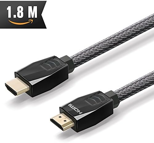 HDMI Cable 1.8m ( The Highest Speed ) Nylon Braided HDMI 2.0 Cord, 18Gbs Support 4K, Ethernet, ARC, UHD, 3D, HDR for 4K/HD TVs, PS4/3, Xbox one, PC, Displays and More + Right Angle Adapter