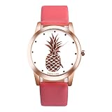 Souarts Damen Armbanduhr Einfach Stil tropisch Ananas Rose Gold Farbe Analoge Quary Uhr mit Batterie Dunkelrosa Band