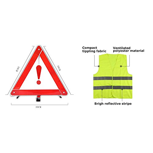 Preisvergleich Produktbild MPTECK @ Sicherheit Kit - Gefahrenwarnung Reflektierende Dreieck Auto + Warnweste High-Visibility Weste für Notfall Auto Fahrzeug Aufschlüsselung