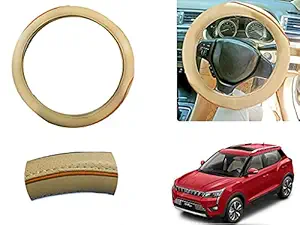 Auto Pearl - Ring Type Car Steering Wheel Cover Universal Genuine PU Non-Slip Natural Rubber Well Padded Grip Breathable Leatherite for - XUV300 2019 (Gold Signature Beige)