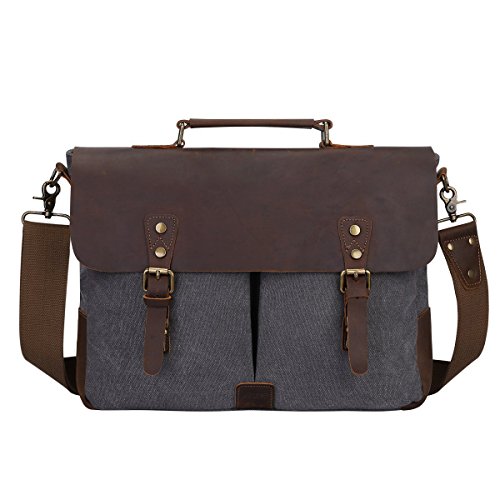 S-ZONE Vintage Segeltuch Leder Unisex Damen Herren Junge Multifunktiontasche Umh  ngetasche Henkeltaschen Laptoptasche Beutel f  r Arbeit Studium Reis