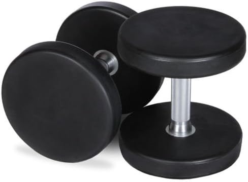 Evinco 20kg Black Urethane Rubber Coated Round Dumbbells with Steel Handles (Pair)