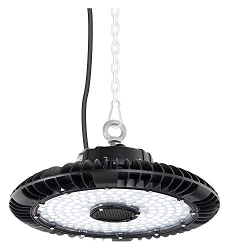 Showlite HBL-100 KW - Foco LED UFO Highbay para montaje en techo (IP65, 11000 lúmenes, 6500 K, luz blanca fría), color negro