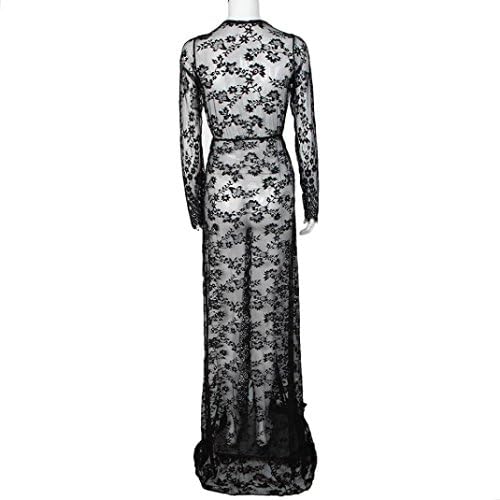 Sunday Pregnant Dress Women's Maternity Long Dress See Through Lace Sexy Photography Maxi Dress V Neck (Free Size, Black)