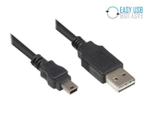Good Connections Anschlusskabel USB 2.0 EASY Stecker A (beidseitig verwendbar) an Mini B 5-pin Stecker – Folien- und Geflechtschirmung, Kupferadern (OFC) – schwarz, 0,5 m - 2