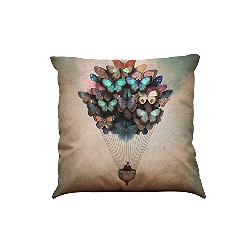 MStar Ballonfahrt Muster gedruckt Kissenbezug 45X45cm Leinen-Baumwoll atmungsaktiv Kissenhülle
