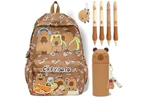 CYGMRFH Capybara Schoolbag Cartoon Sac à Dos Scolaire Grande Capacité Kawaii Capybara Federmäppchen Porte-Clés Capybara Mignon 4 Stylo Effacables Cartoon Cadeau pour enfants